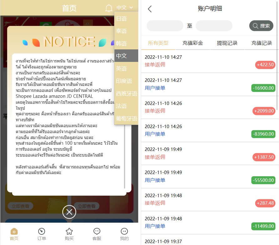 基于TP开发的9国语言海外多语言刷单抢单源码+9色前端UI插图3