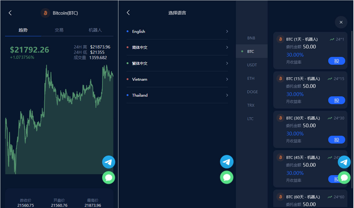 收益理财BTC虚拟币质押定期存币系统源码_五国语言加密货币机器人量化交易系统插图5